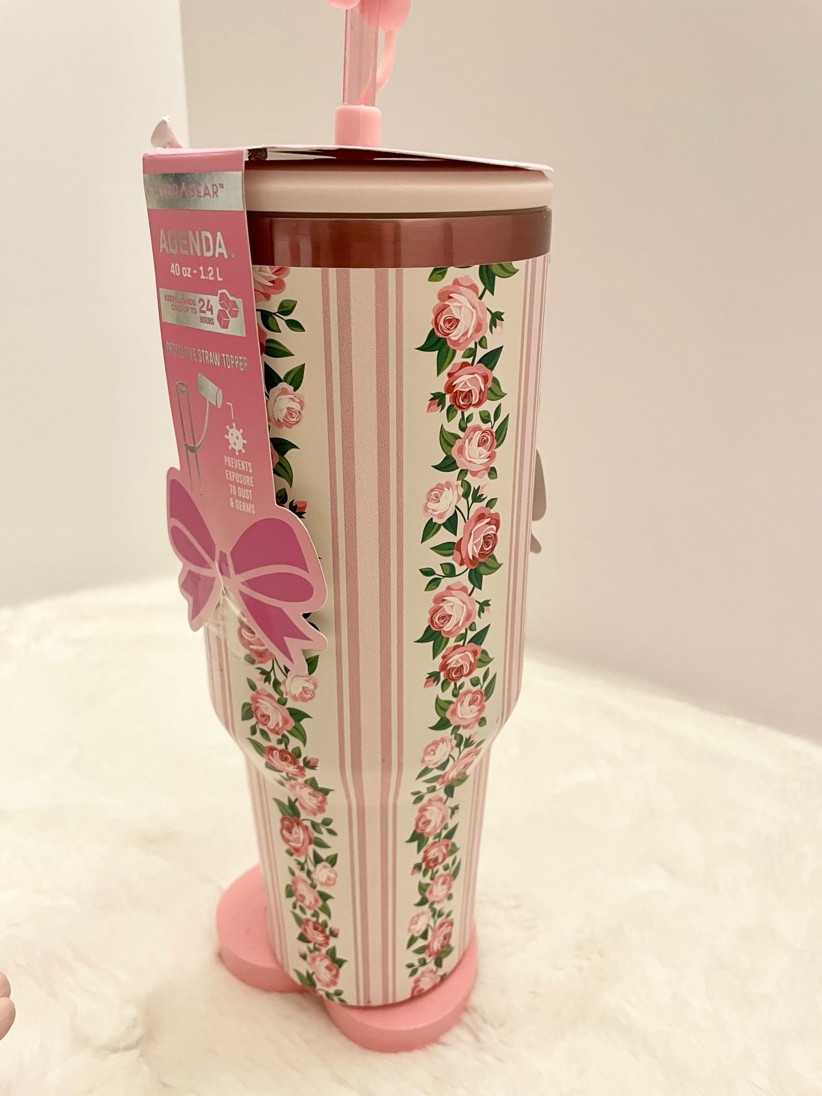 HYDRAGEAR Floral Coquette Pink Floral Stripe Stainless Steel Tumbler 40oz
