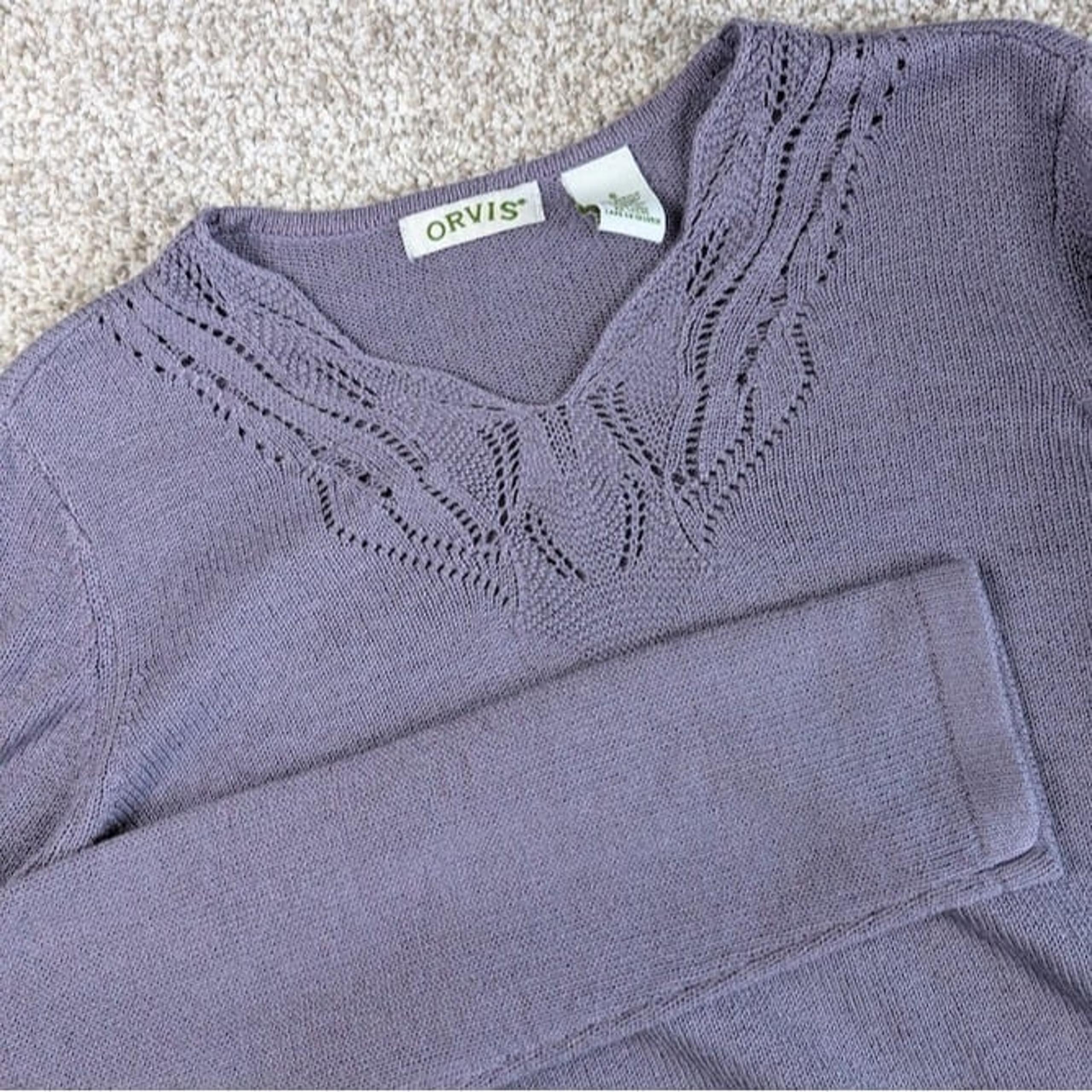 Orvis V-Neck Sweater Knit Pullover Long Sleeve Purple Casual Top Size S