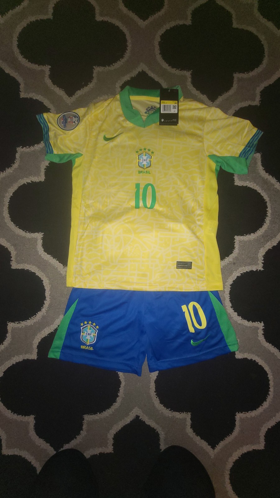 Kids Brazil international team Neymar jr. Soccer Jersey