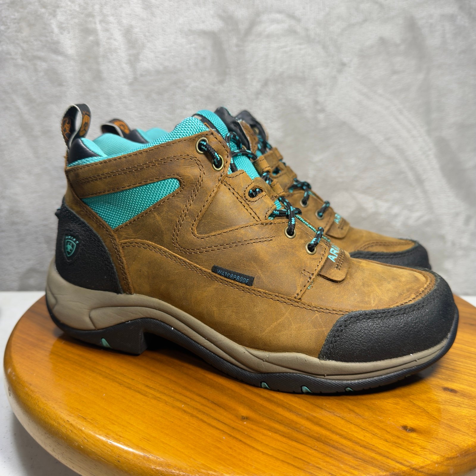 Ariat Women's Terrain H20 Waterproof Lace Up Boots Weathered Brown Turquoise