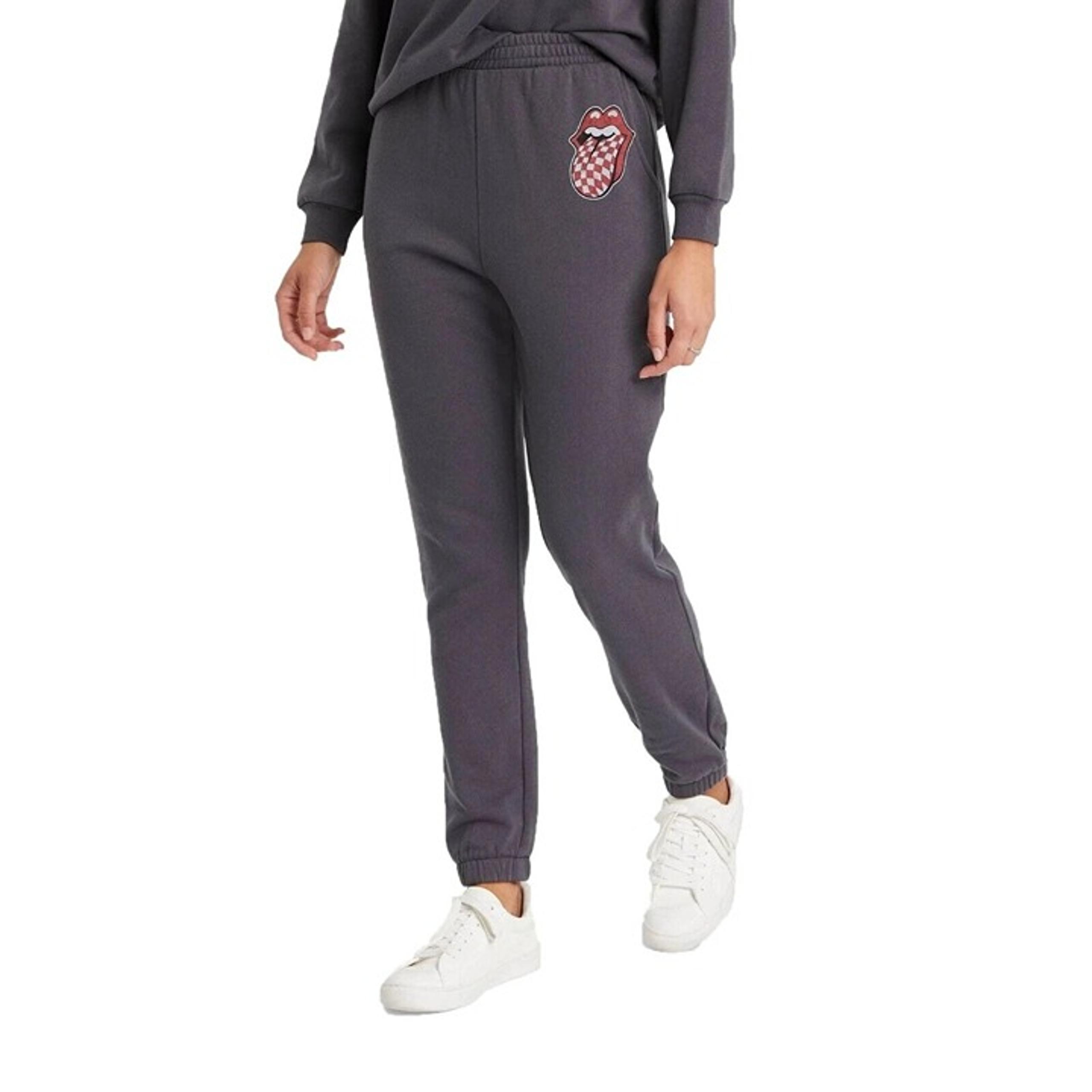 The Rolling Stones Women's Size XS Dark Gray Classic Logo Elastic Waist Joggers