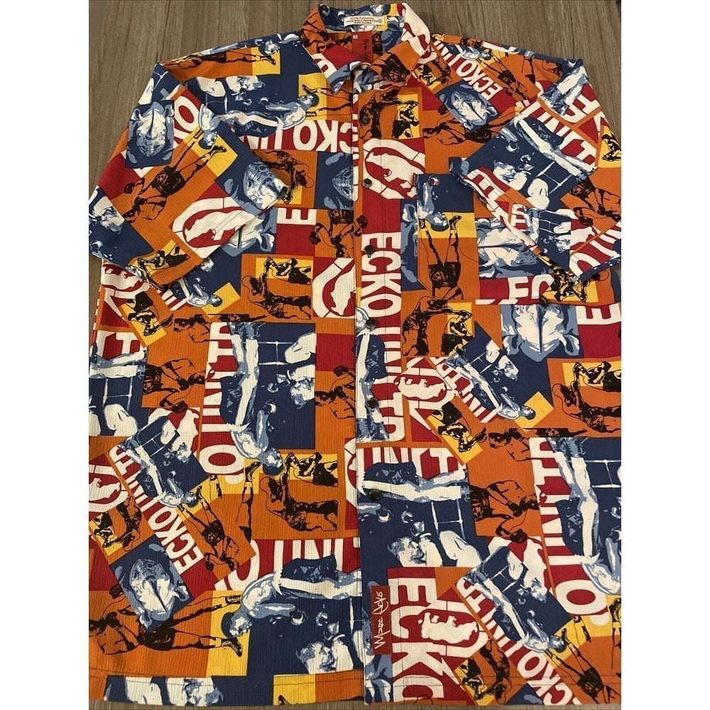 VTG Marc ECKO Shirt All Over Print Boxing Hawaiian Style Short Sleeve