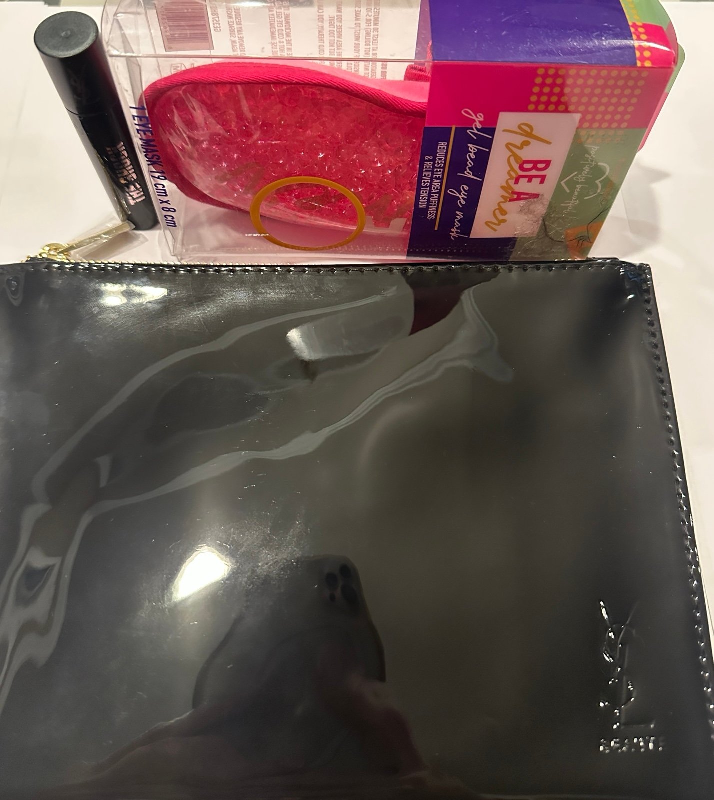 YSL NWOT Black Patent Makeup Pouch, The Shock Mascara & Eye Mask