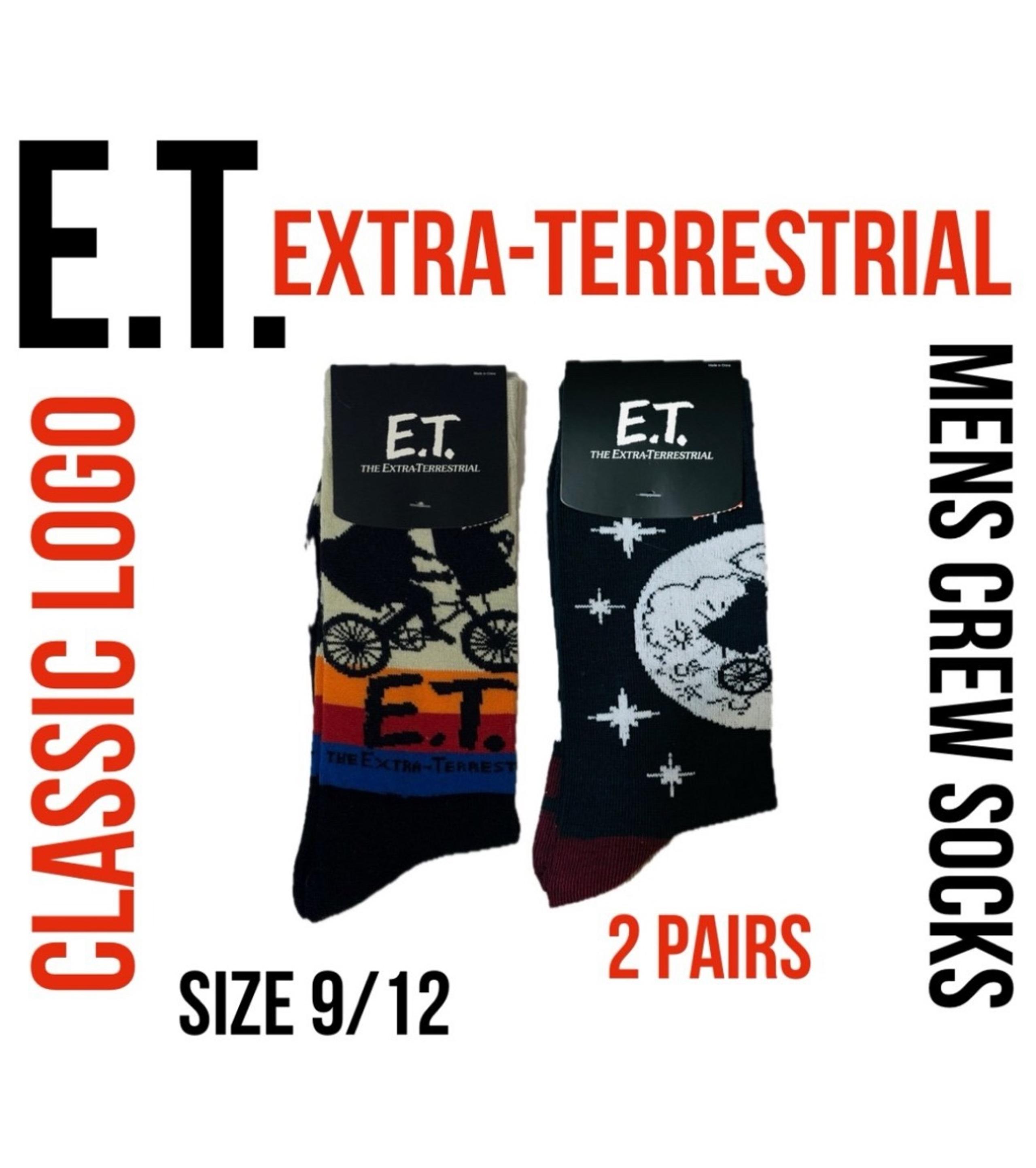 E.T. The Extraterrestrial 2 Pair Mens Crew Socks Adult Sizes 6-12 New