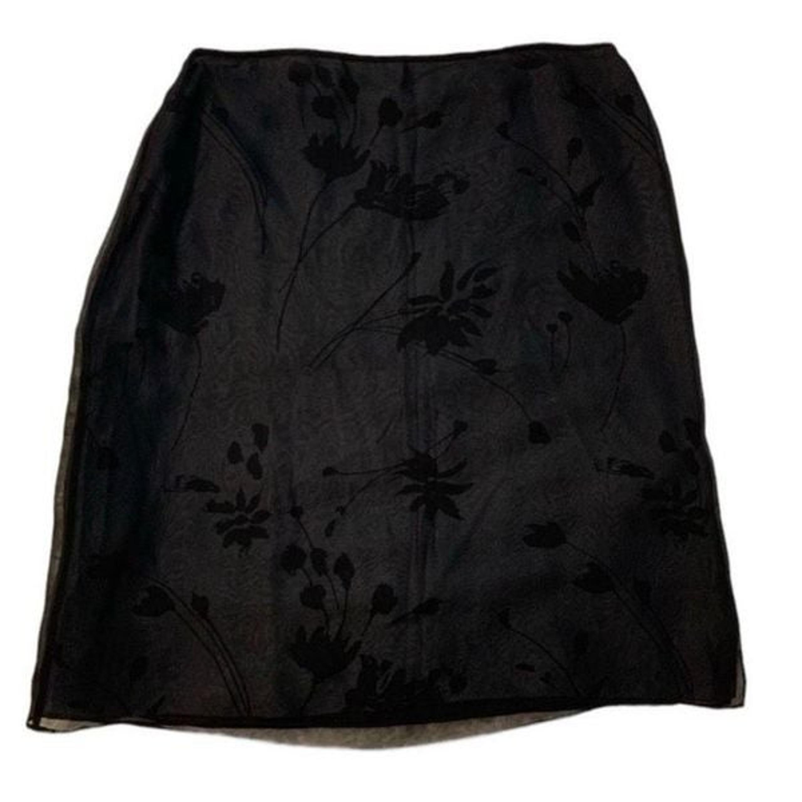 Tahari Women's Silk Skirt Mini Floral Pencil Mid Rise Straight Black Size 14 NWT