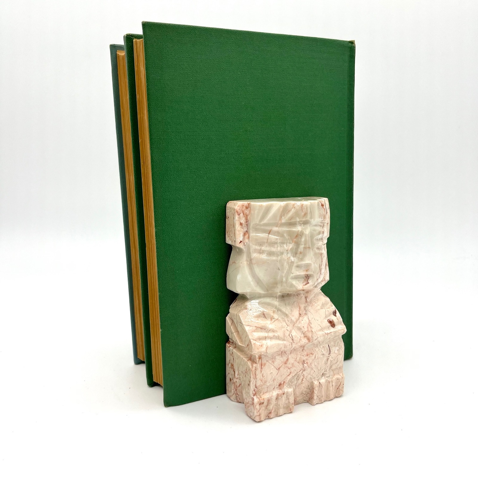 MCM Aztec Tiki Bookends Easter Island Statue Pink Stone Book Ends Shelf Accents