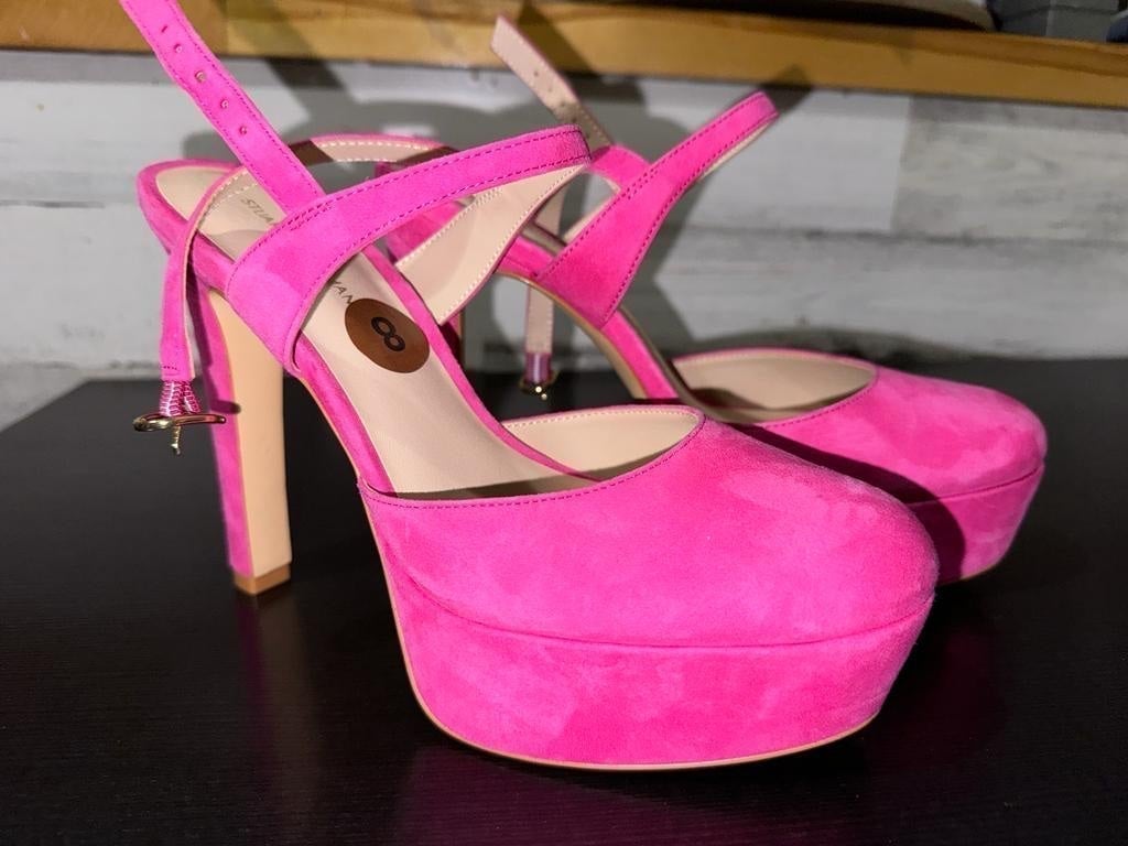 Stuart Weitzman women’s platform heels pink suede closed toe shoes-size 8
