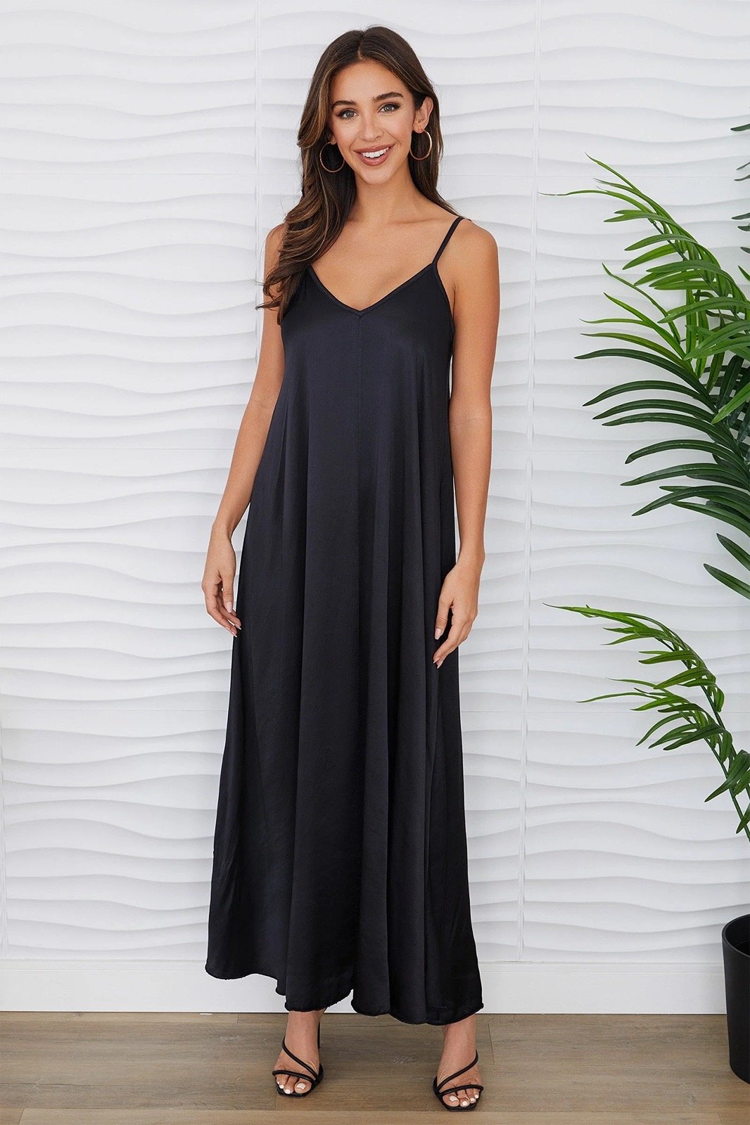 NWT Black Linen Maxi Dress Milio Milano