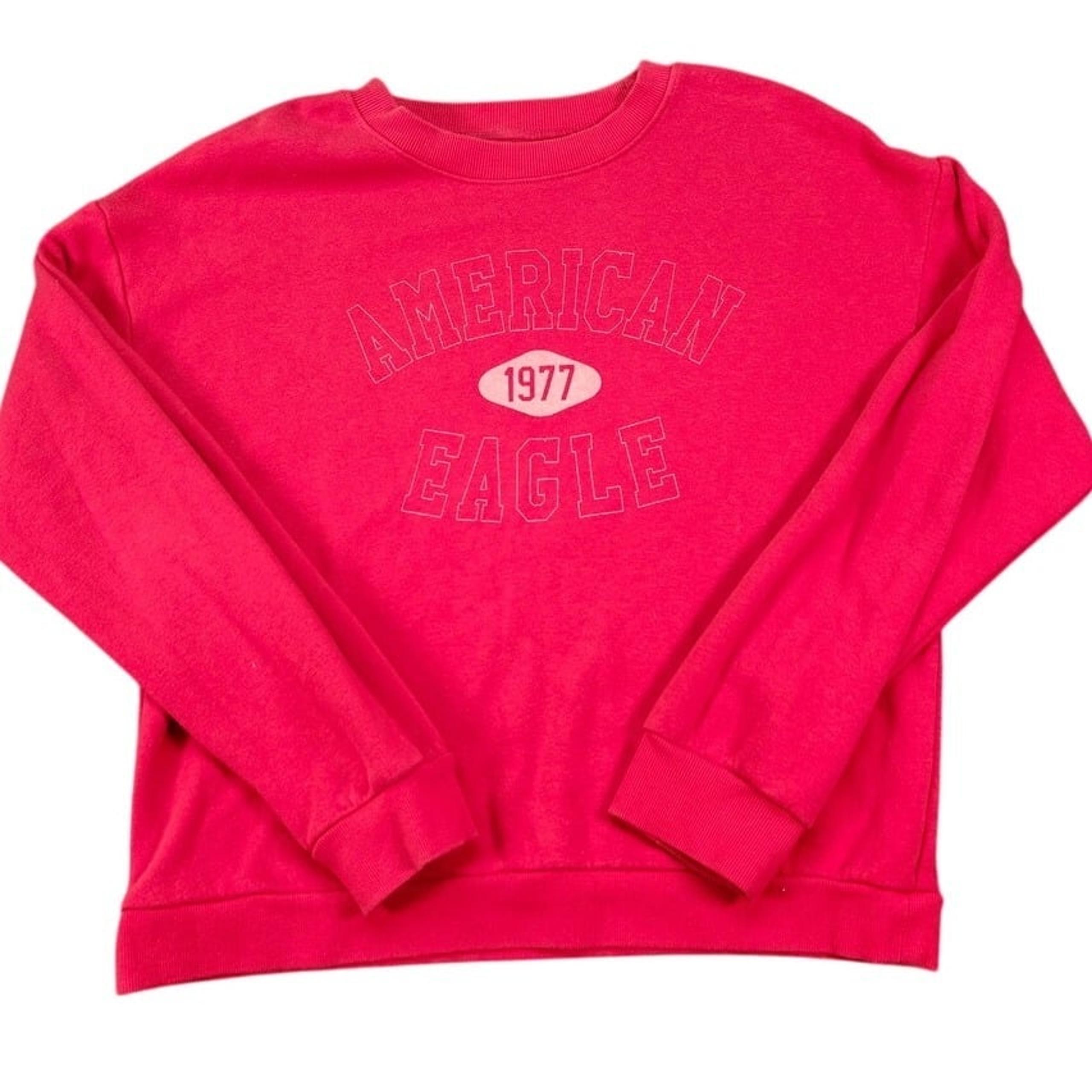American Eagle Sweatshirt Pullover Crew Neck Graphic Logo Pink Medium