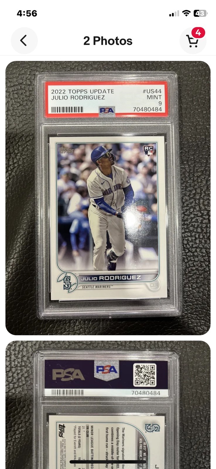 2022 Topps Update JULIO RODRIGUEZ Rookie Card #US44 MINT PSA 9