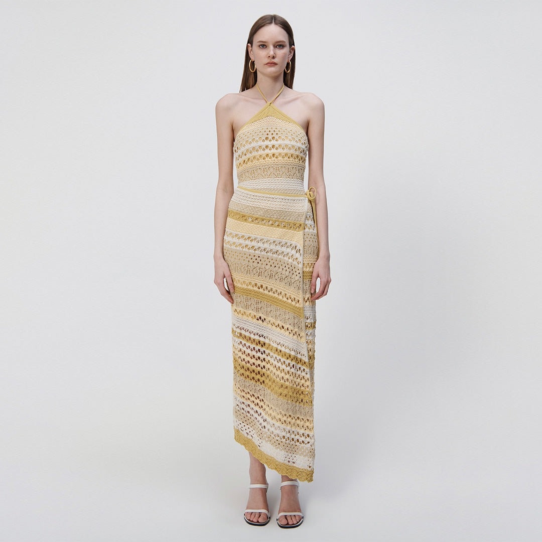 Jonathan Simkhai Midi Dress Halter Neck Marigold Strip Multi Size XS NWT