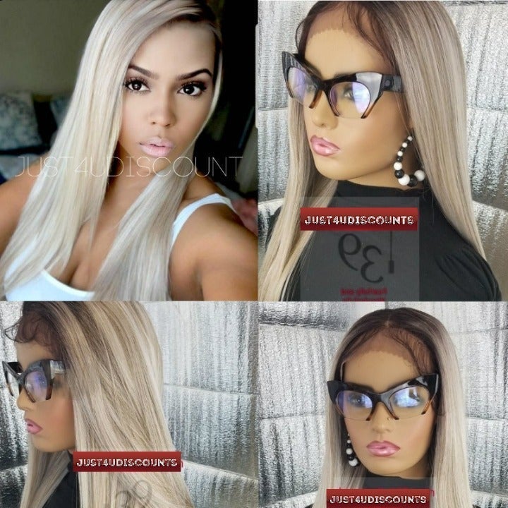 Ash blonde brown root lace front wig
