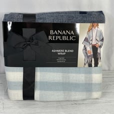 New Banana Republic Women's Blue & Cream Plaid Cashmere Blend Blanket Wrap Scarf