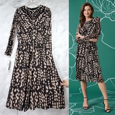 NWT Maggy London Mesh Printed High Neck Long Sleeved Fit Flare A-Line Midi Dress
