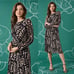NWT Maggy London Mesh Printed High Neck Long Sleeved Fit Flare A-Line Midi Dress