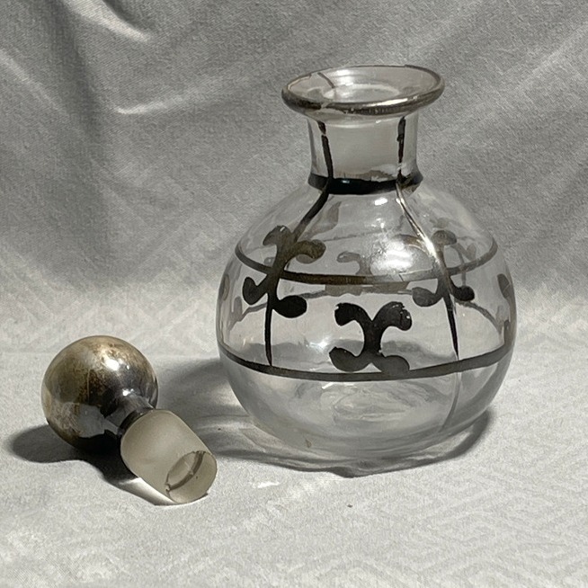 Hand Painted Antique Perfume Bottle Clear Glass Round