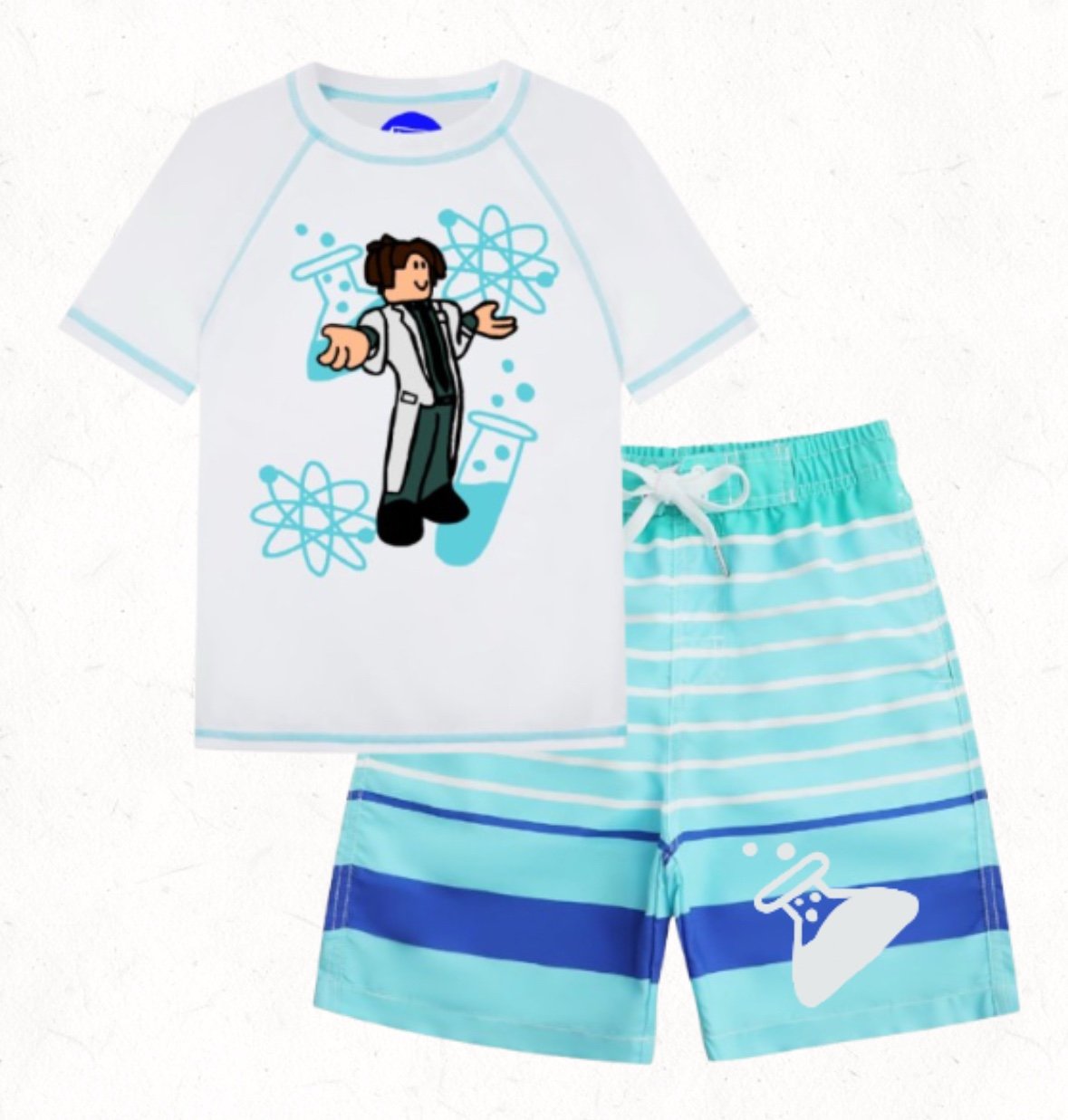 Roblox Kids Rash Guard and Shorts Swim Set White/Blue Size 14-16