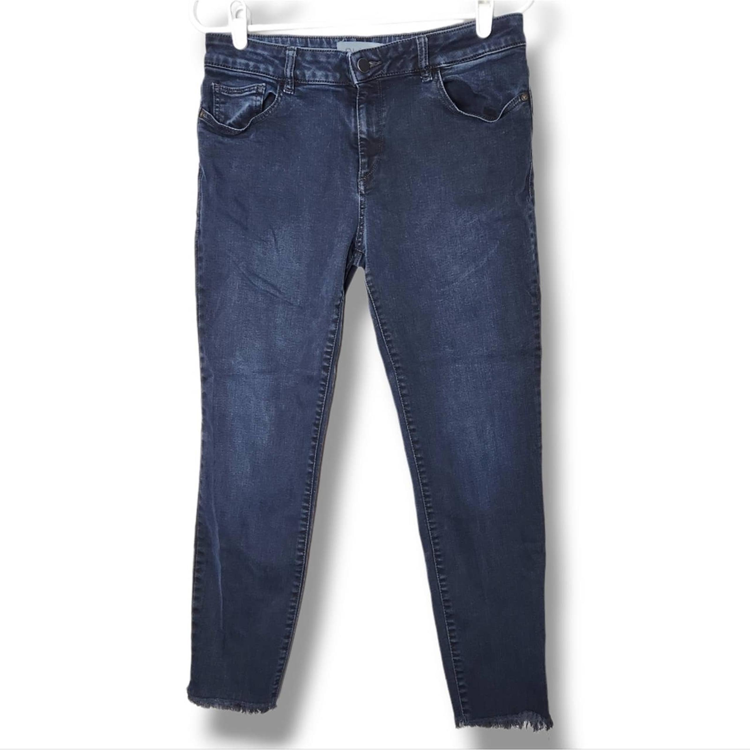 DL1961 Indigo Skinny Jeans Dark Wash Raw Hem Super Stretchy Size 30 Women's