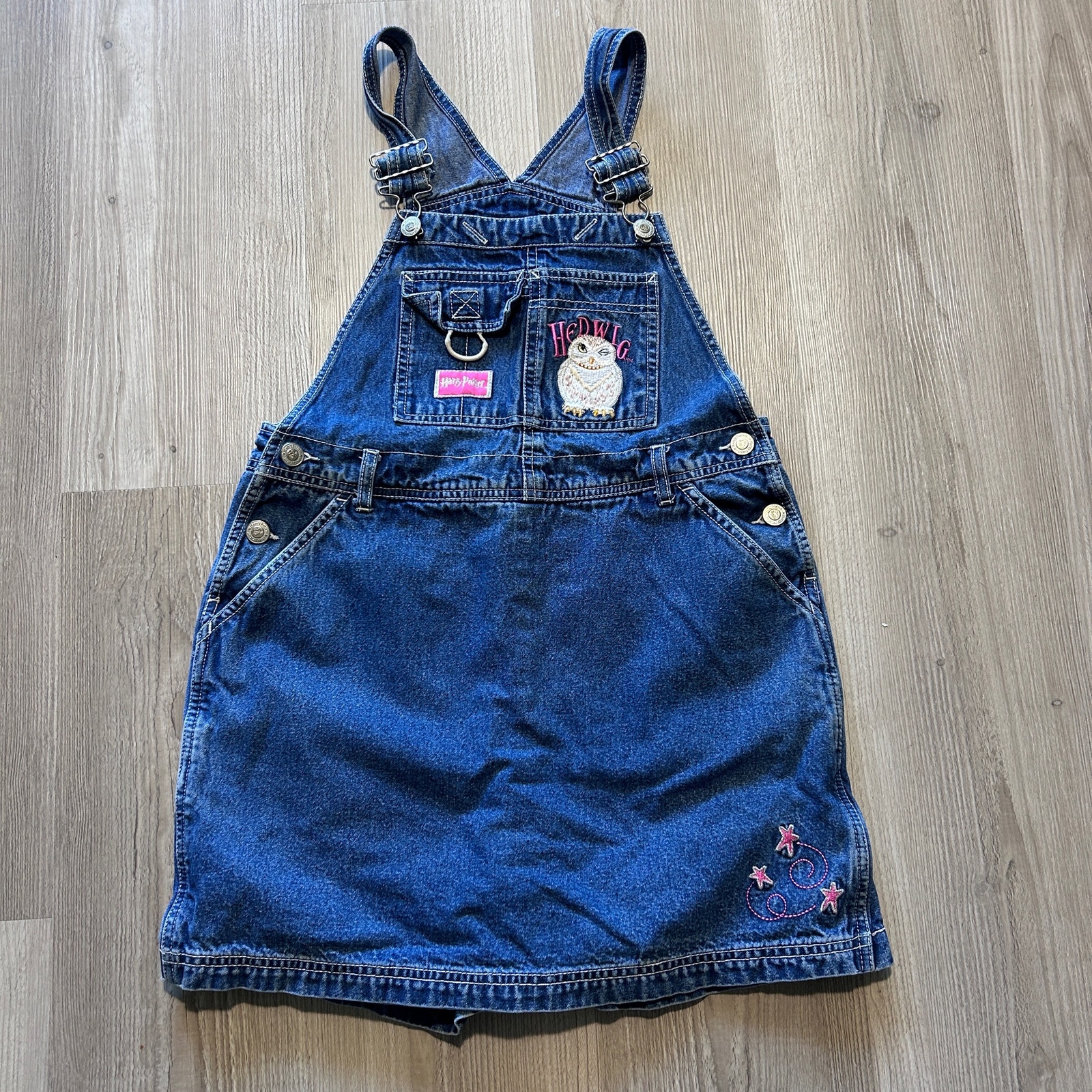 Youth Girls Vintage Harry Potter Hedwig Denim Blue Jean Romper Overalls Sz 12