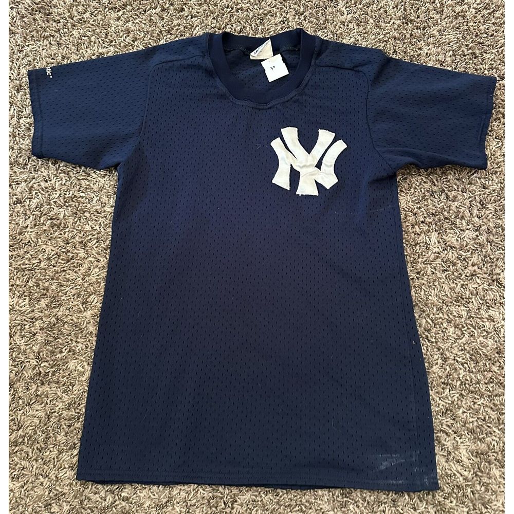 Vintage Majestic New York Yankees Shirt Blue Baseball 1990s Adult Sz Small