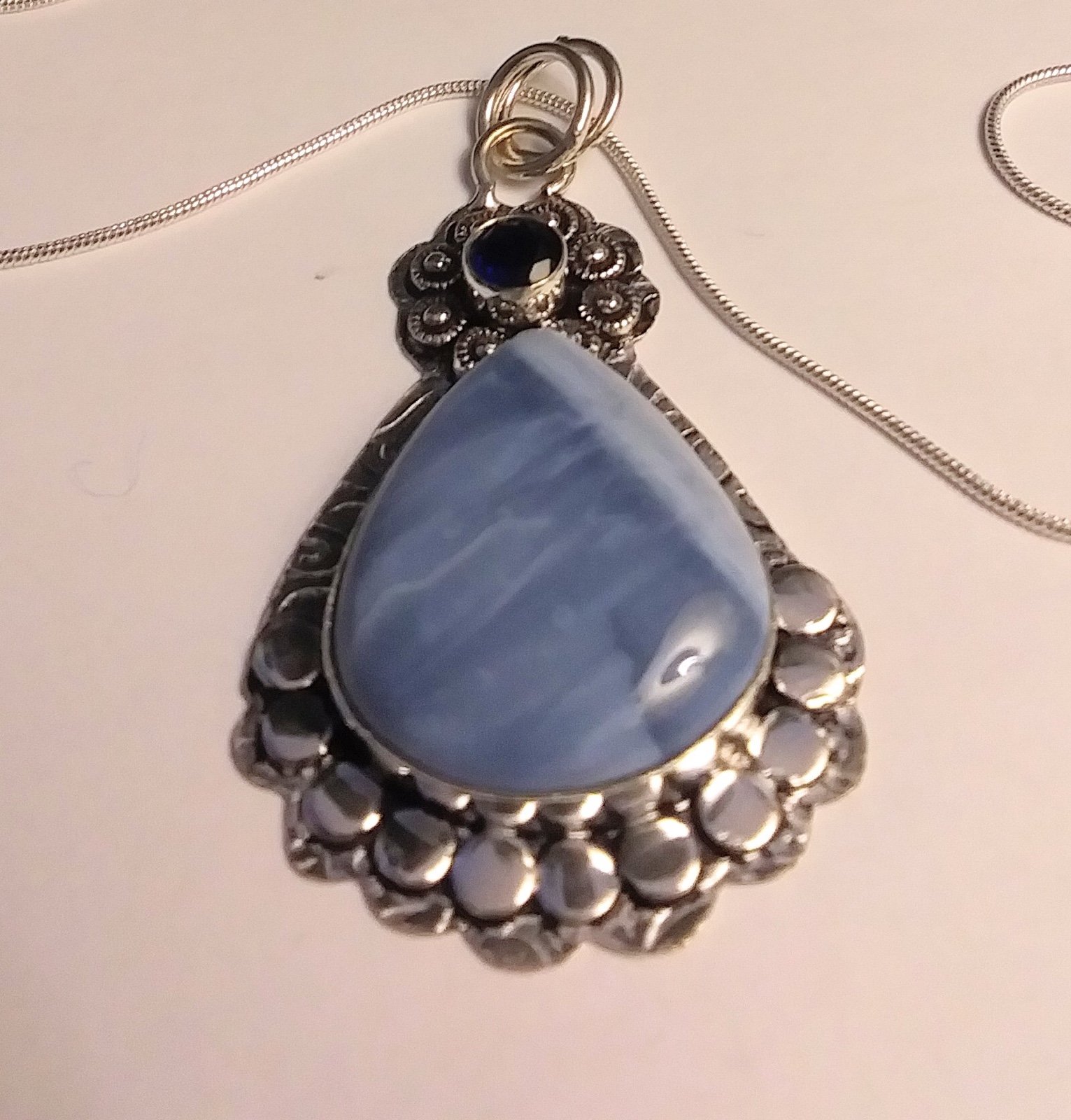 Owhyee Opal Blue Sapphire 925 Sterling Silver Necklace