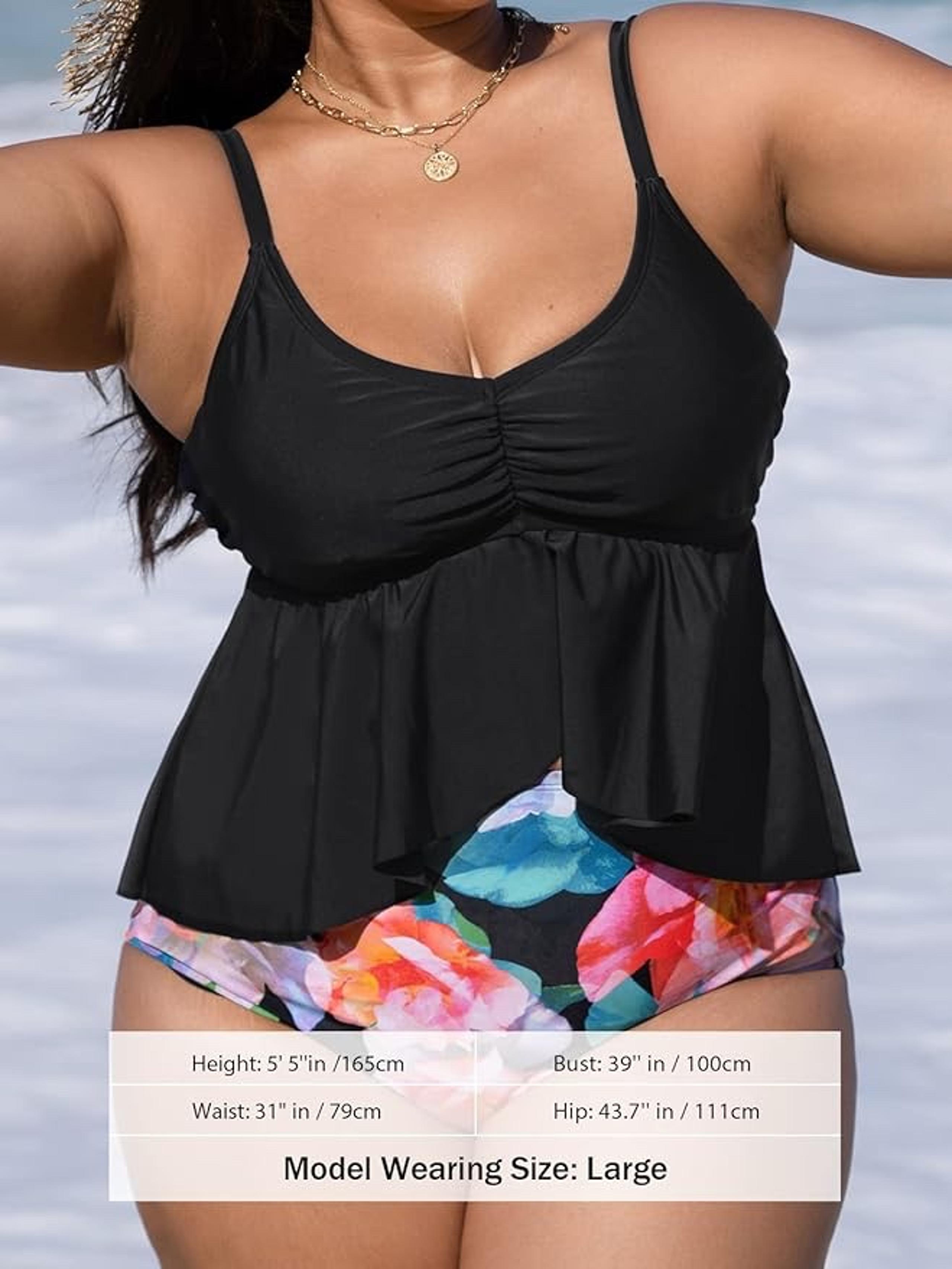 NWT Cupshe Women' Plus Size Swimsuit High Waisted Bikini Set Ruffle Hem  3X