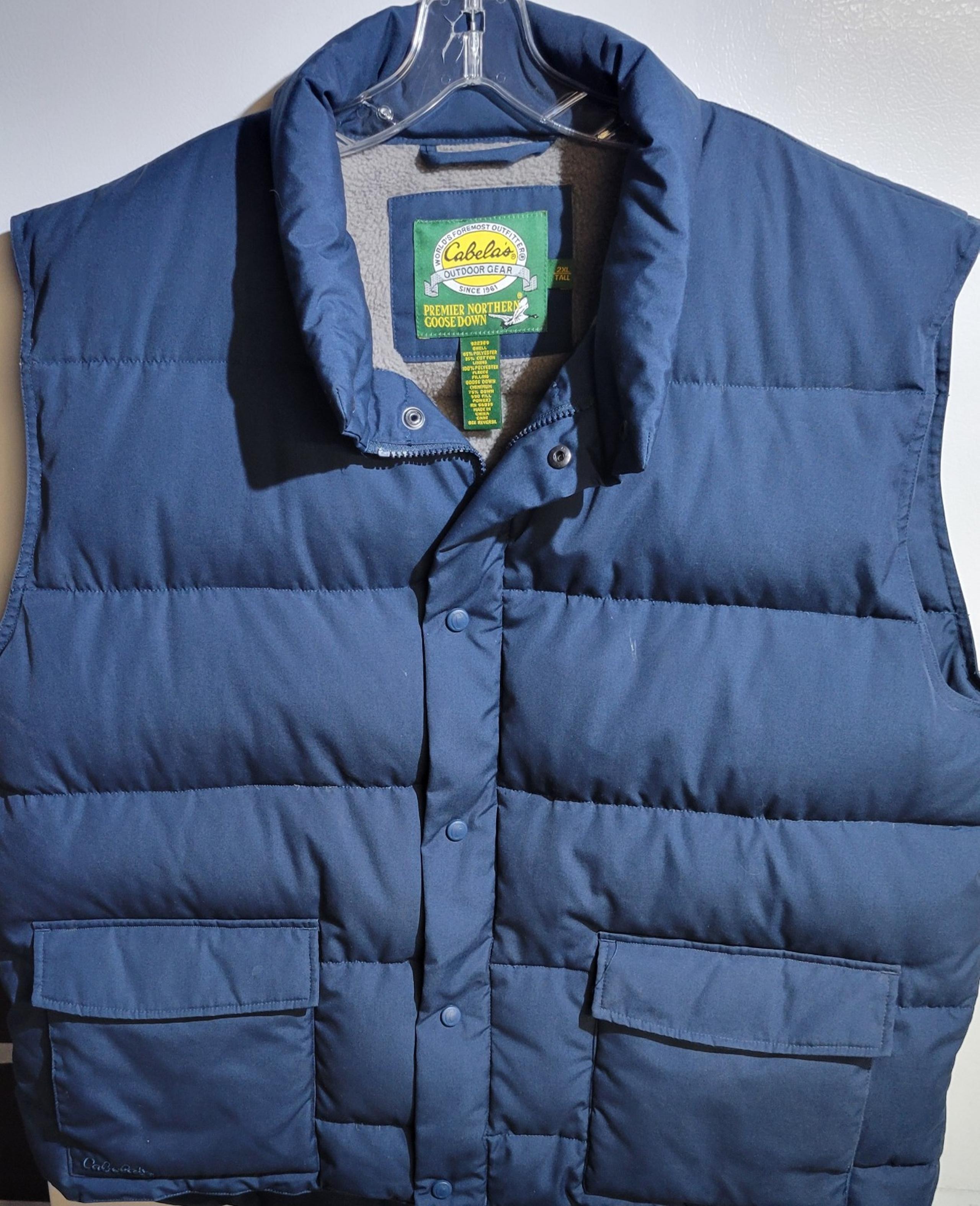 Cabelas Mens Premier Northern Goose Down Puffer Vest Lined Blue Size 2XLT