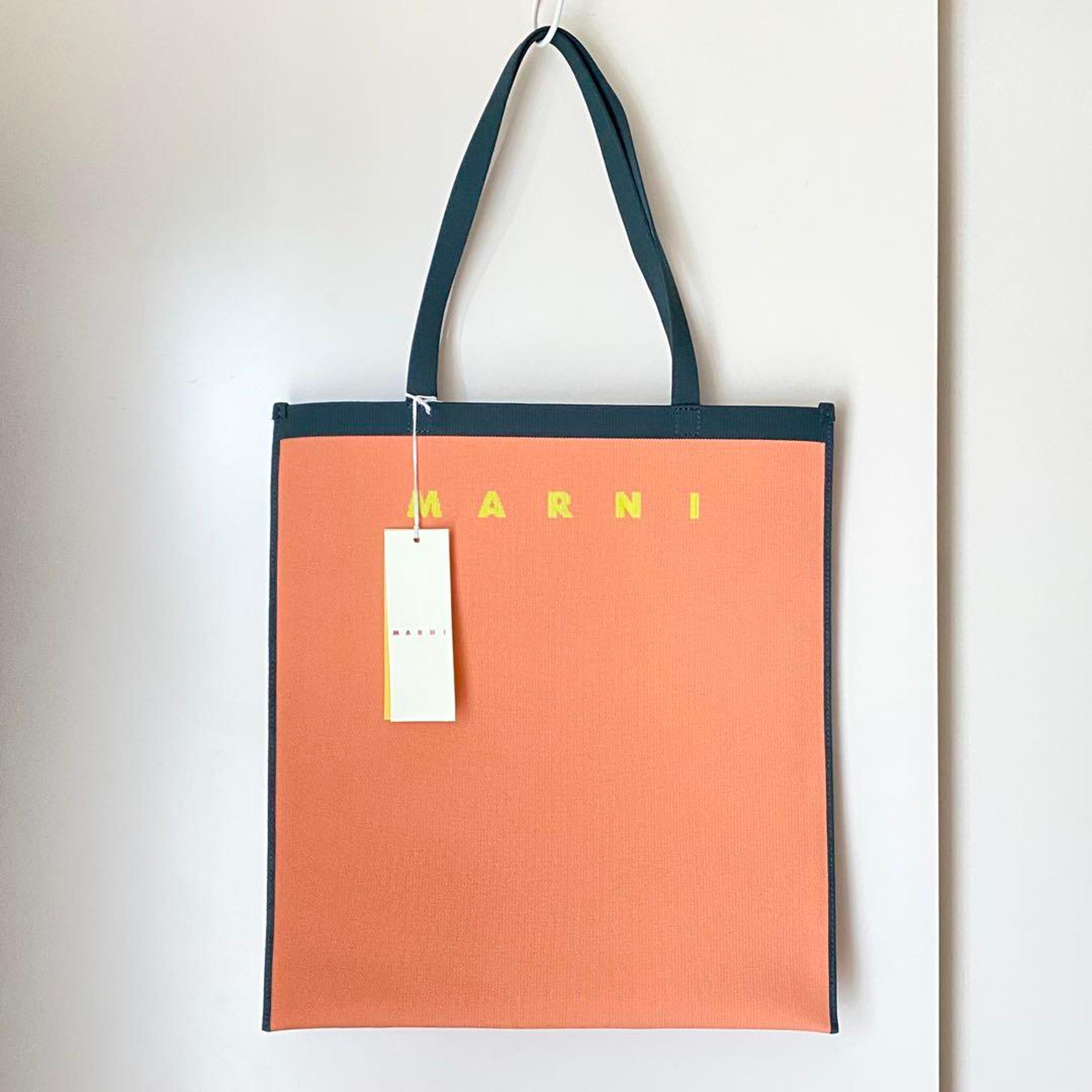 MARNI Jacquard Knit Flat Shopping Tote Bag Orange