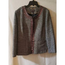 Dana Buchman Sz 14 Signature Blazer Jacket Brown Beaded Embellished Gold Thread