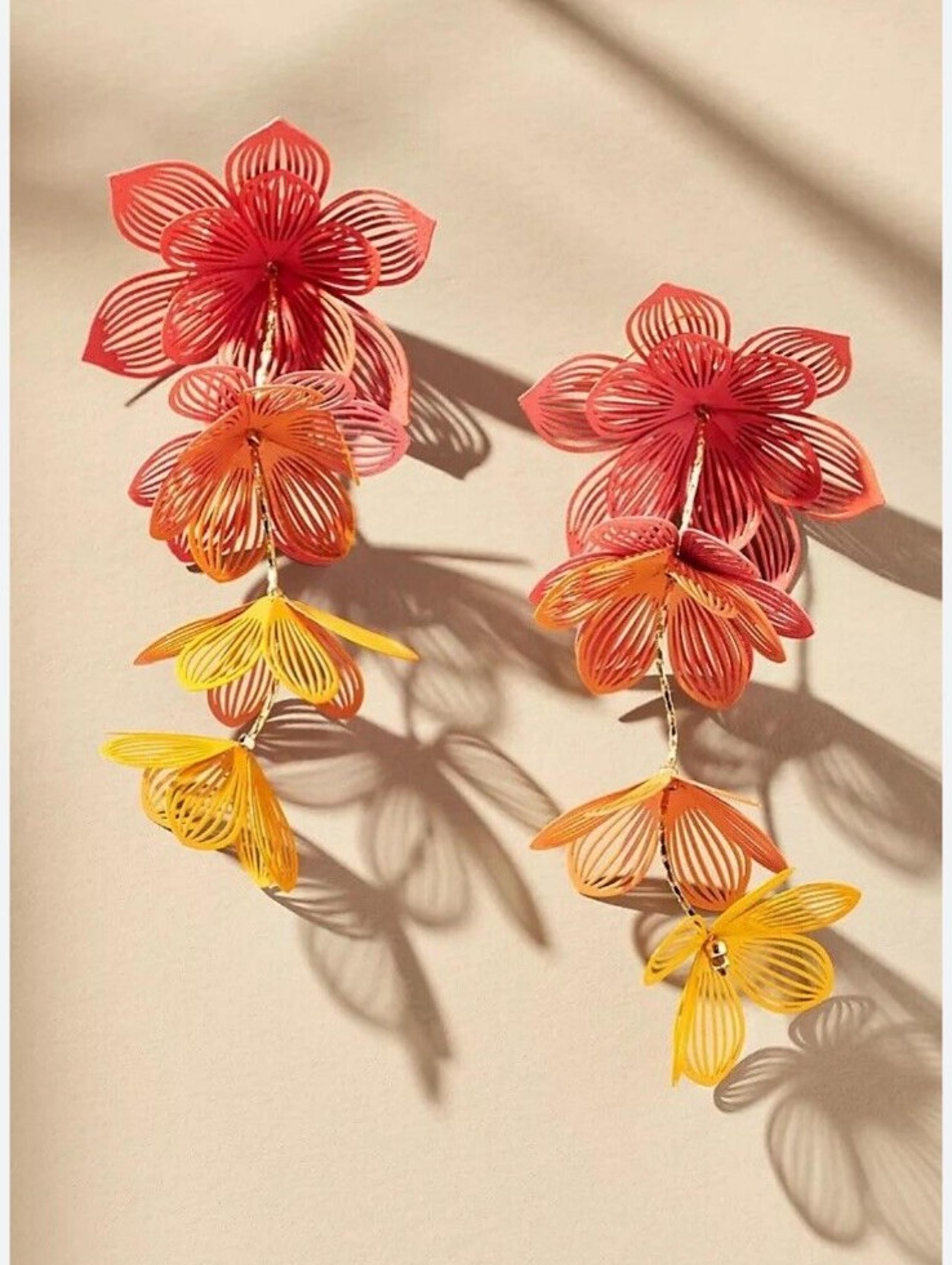 Anthropologie Sunset Painted Floral Drop Earrings Pink /SRP $54