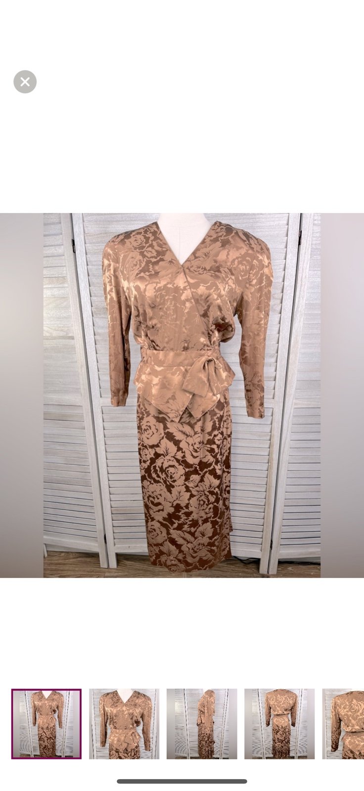 OLEG CASSINI Vintage Silk Skirt Set Brown Floral Jacquard-10
