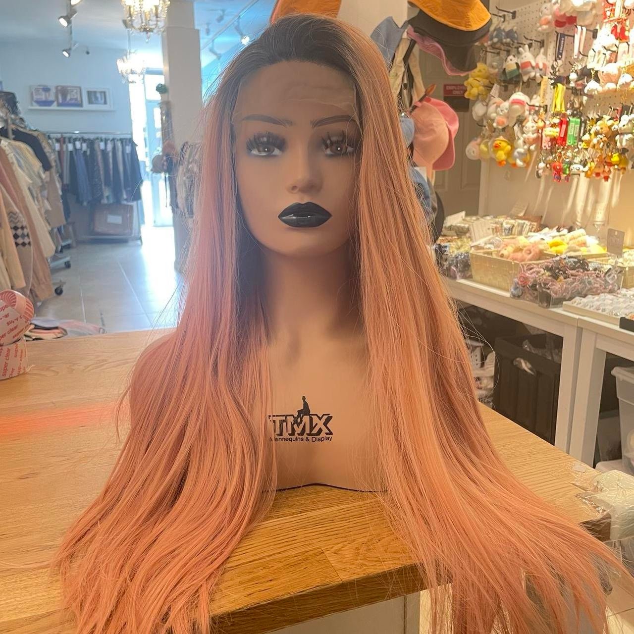 human hair blend lace front rose pink wig