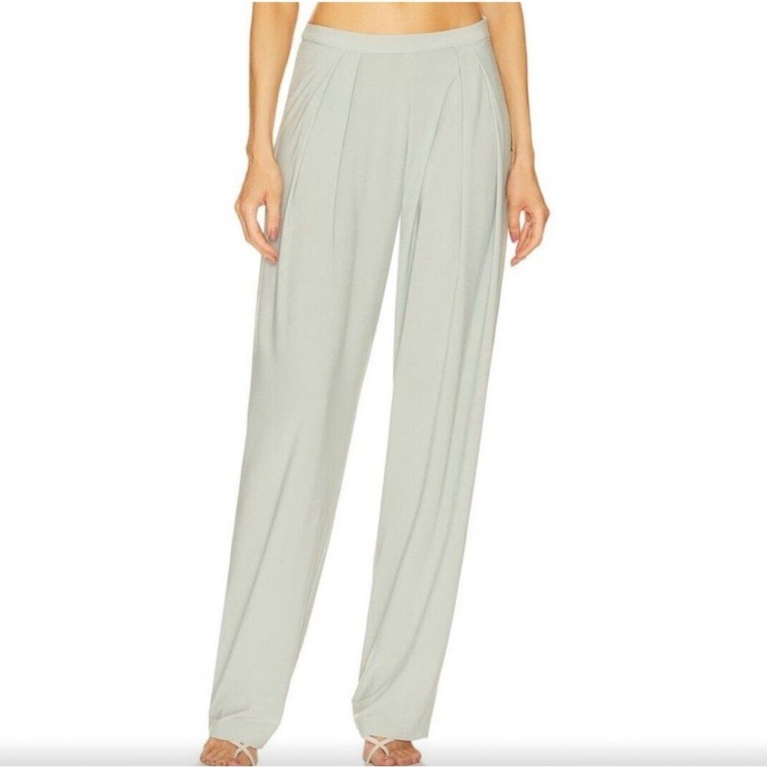NORMA KAMALI Revolve Sage Green Pleated Dress Pants Trousers S
