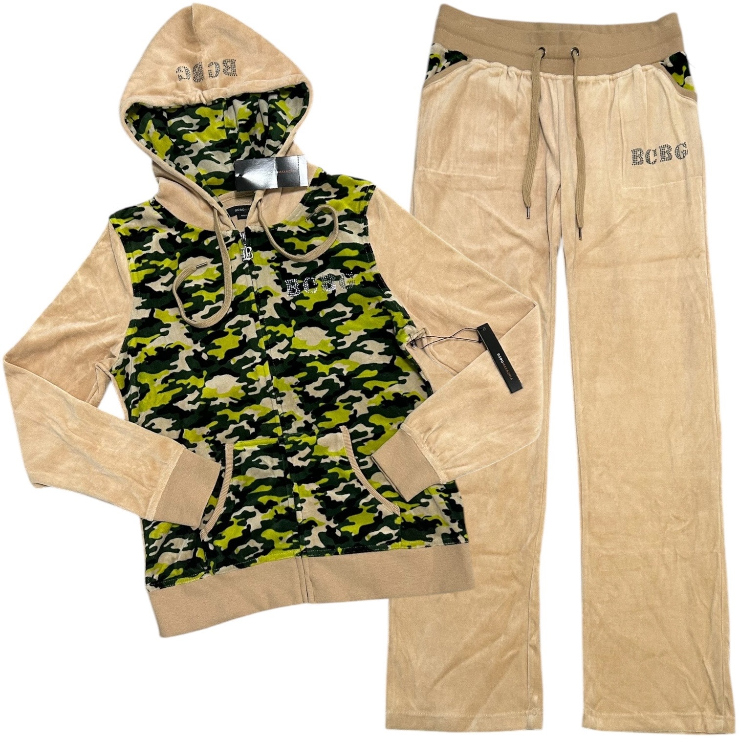 BCBG NWT Camel Camouflage Velour Tracksuit Set