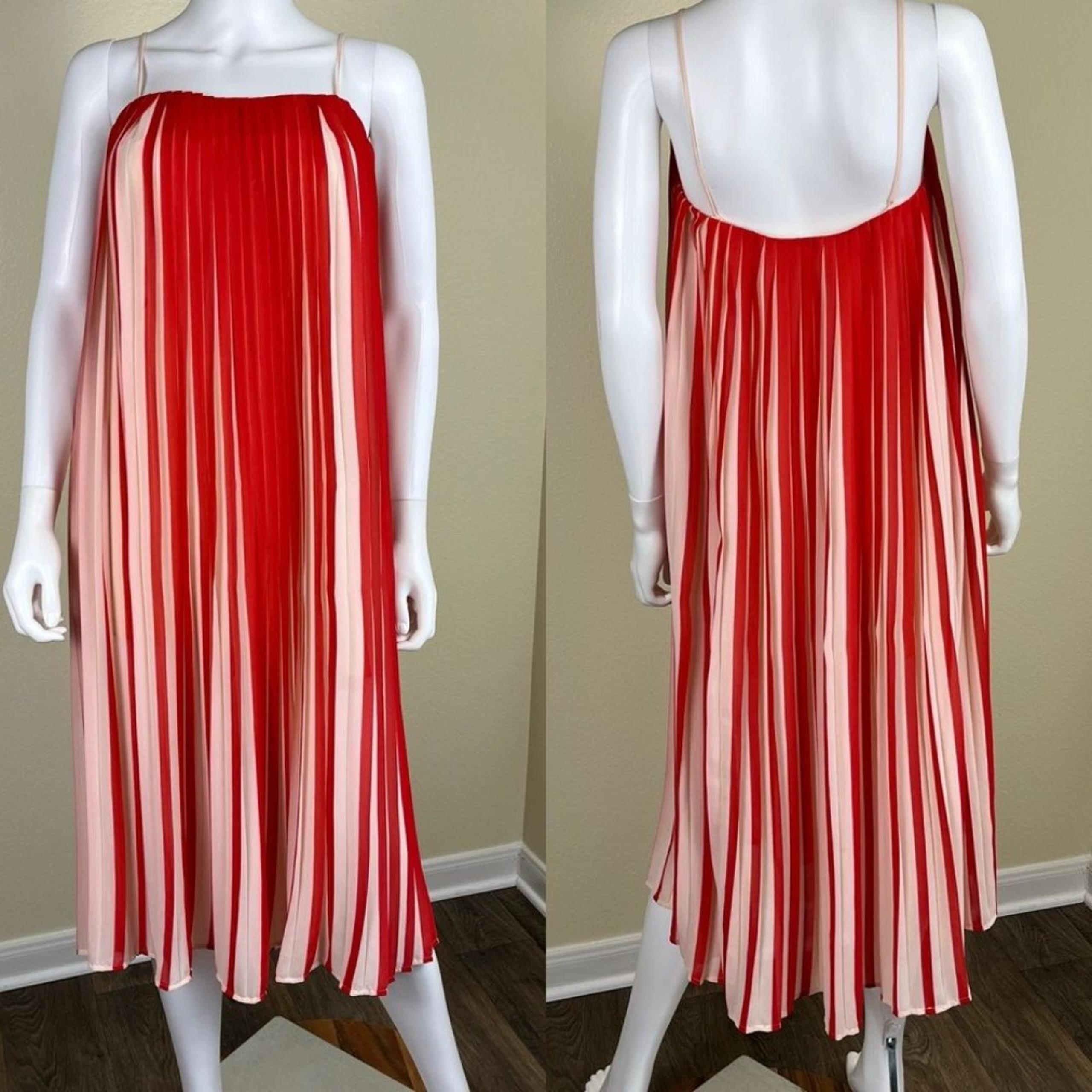 Club Monaco Women’s Size 00 Lisette Red Pleated Sleeveless Midi Crepe Dress
