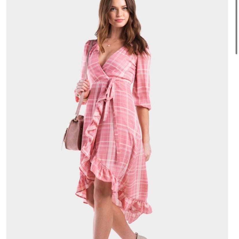 NWT FRANCESCAS Pink Plaid Wrap Dress