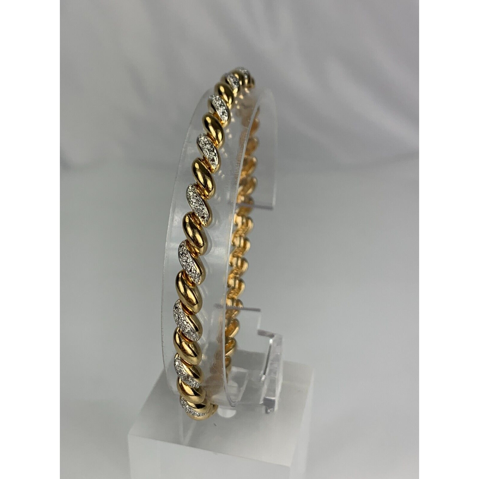 VTG XL 8.25 Ross Simons 925 Sterling Gold Vermeil Diamonds Bracelet