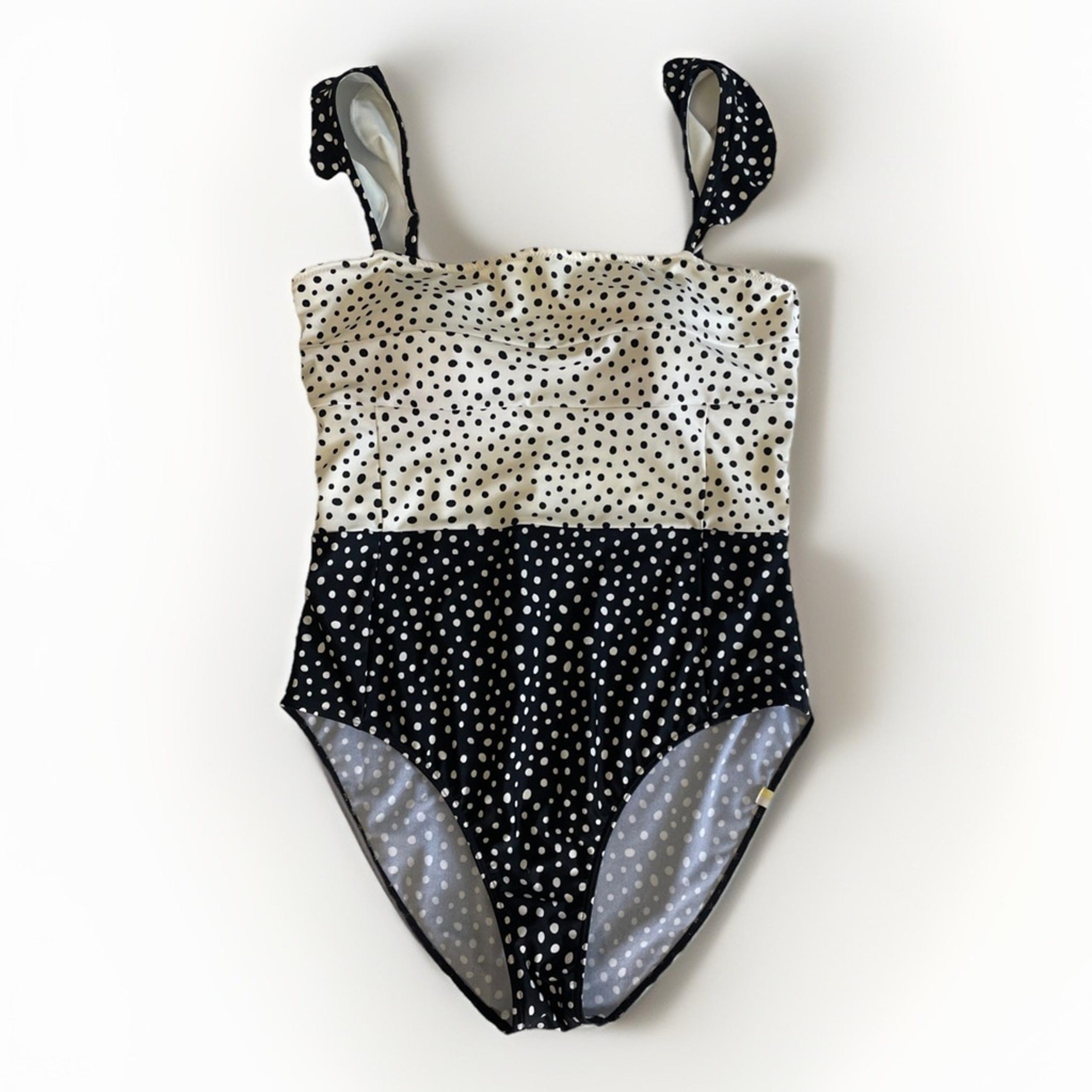 SummerSalt Women’s 10 Black And White Polka Dot Ruffle Strap One Piece Swimsuit