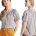 Anthropologie Maeve Leopard Print Linen Top Puff Sleeve Scoopneck Gray Medium