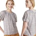 Anthropologie Maeve Leopard Print Linen Top Puff Sleeve Scoopneck Gray Medium