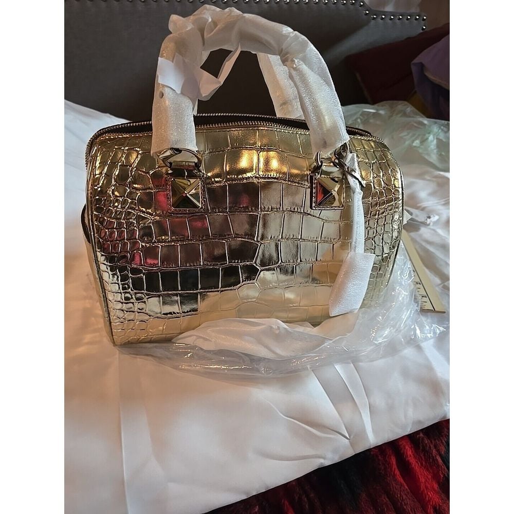 MICHAEL KORS Grayson Medium Metallic Crocodile Embossed Leather Satchel