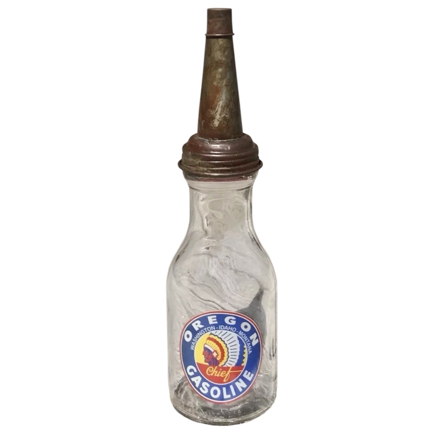 Oregon - vintage glass oil bottle with metal lid