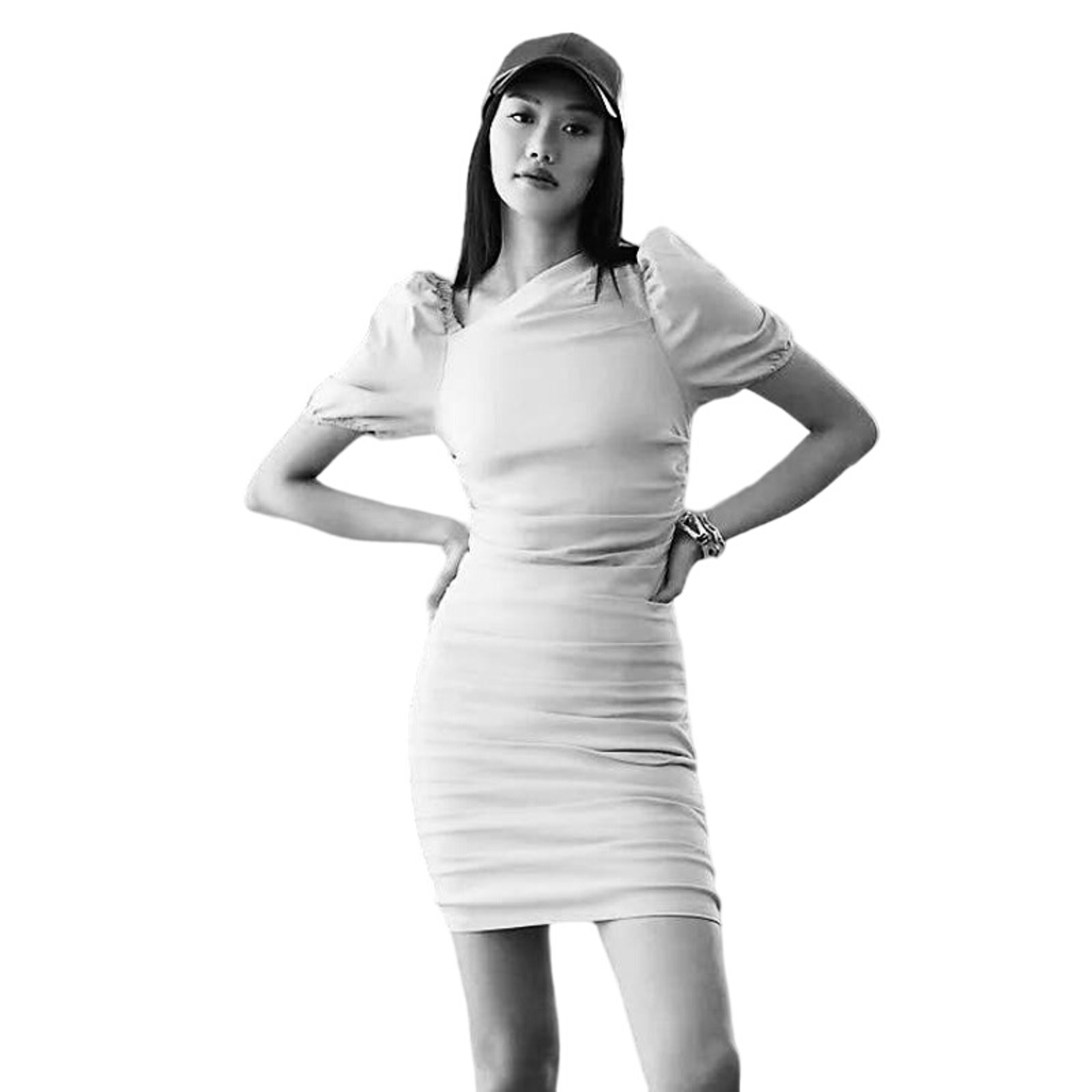 New Anthropologie Maeve Slim Puff-Sleeve Ruched Dress 148 PLUS 1X White