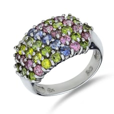 Sterling Silver Multi-Colored Sapphire Dome Ring SR-3952