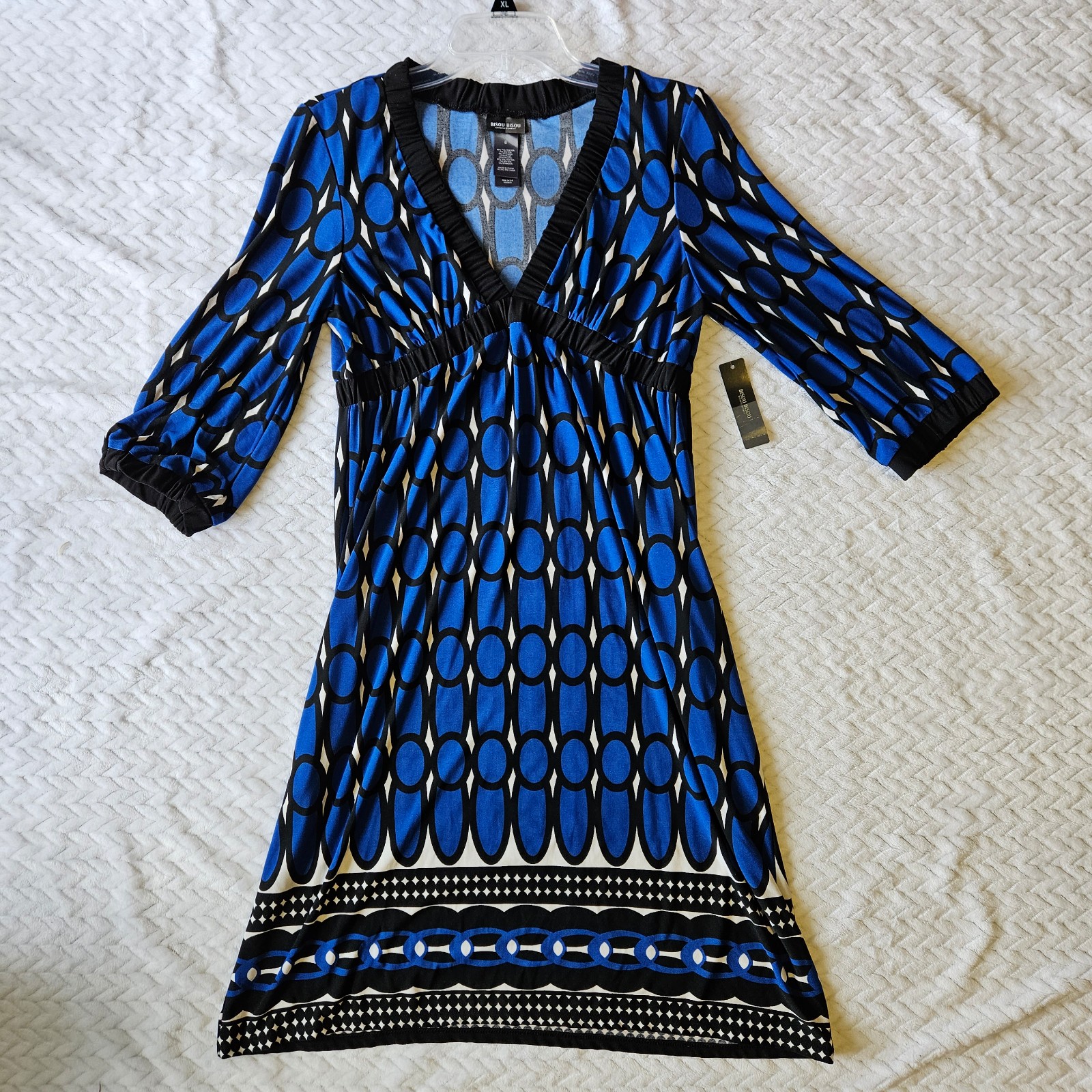 Bisou Bisou Black & Blue 3/4 Sleeve Dress Size 8