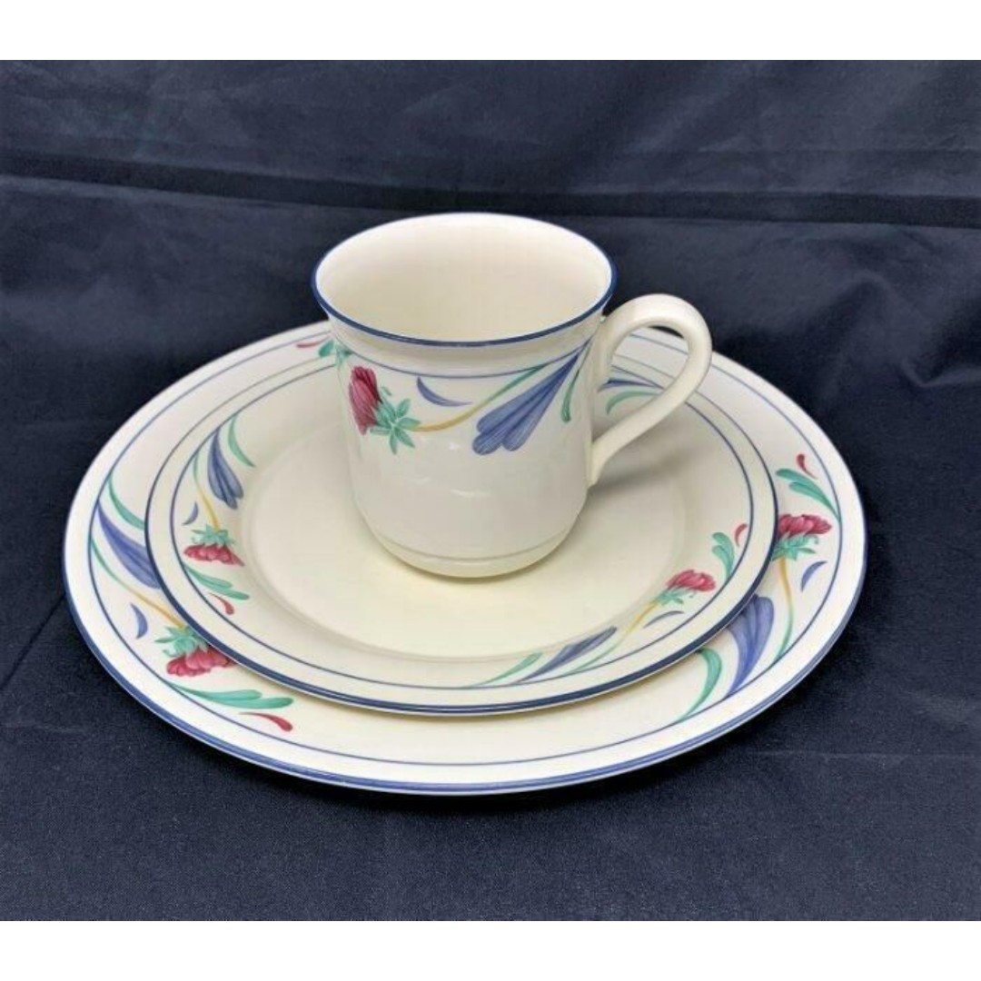 Lenox Poppies on Blue 3 Pc Place Setting Dinner, Salad, Mug EUC