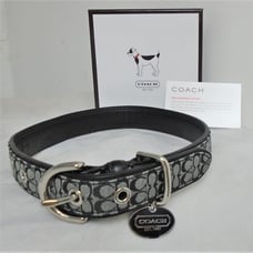 NEW COACH LEATHER BLACK GRAY JACQUARD SIGNATURE C DOG PET COLLAR 4003 SIZE XL