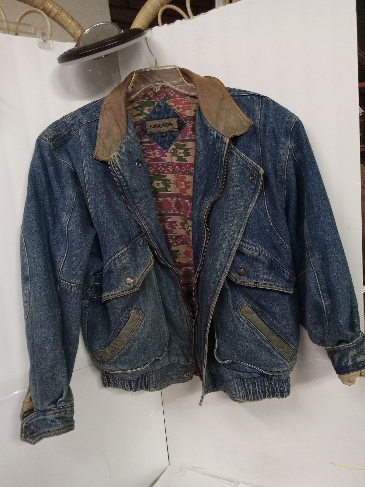 Vintage Mirage Jacket Moto, Bomber, Bikers Denim & Leather Zip, Snaps Size L/48
