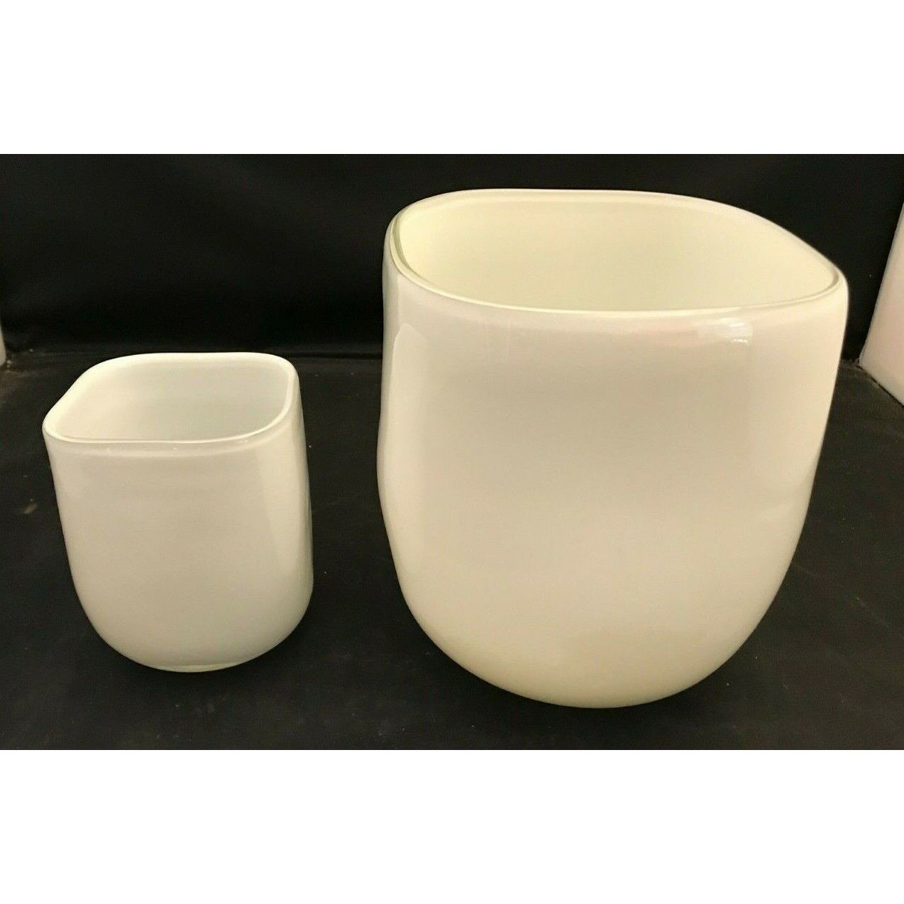 Set of 2 Milk Glass Vases / Bowel 6.5 & 4 White