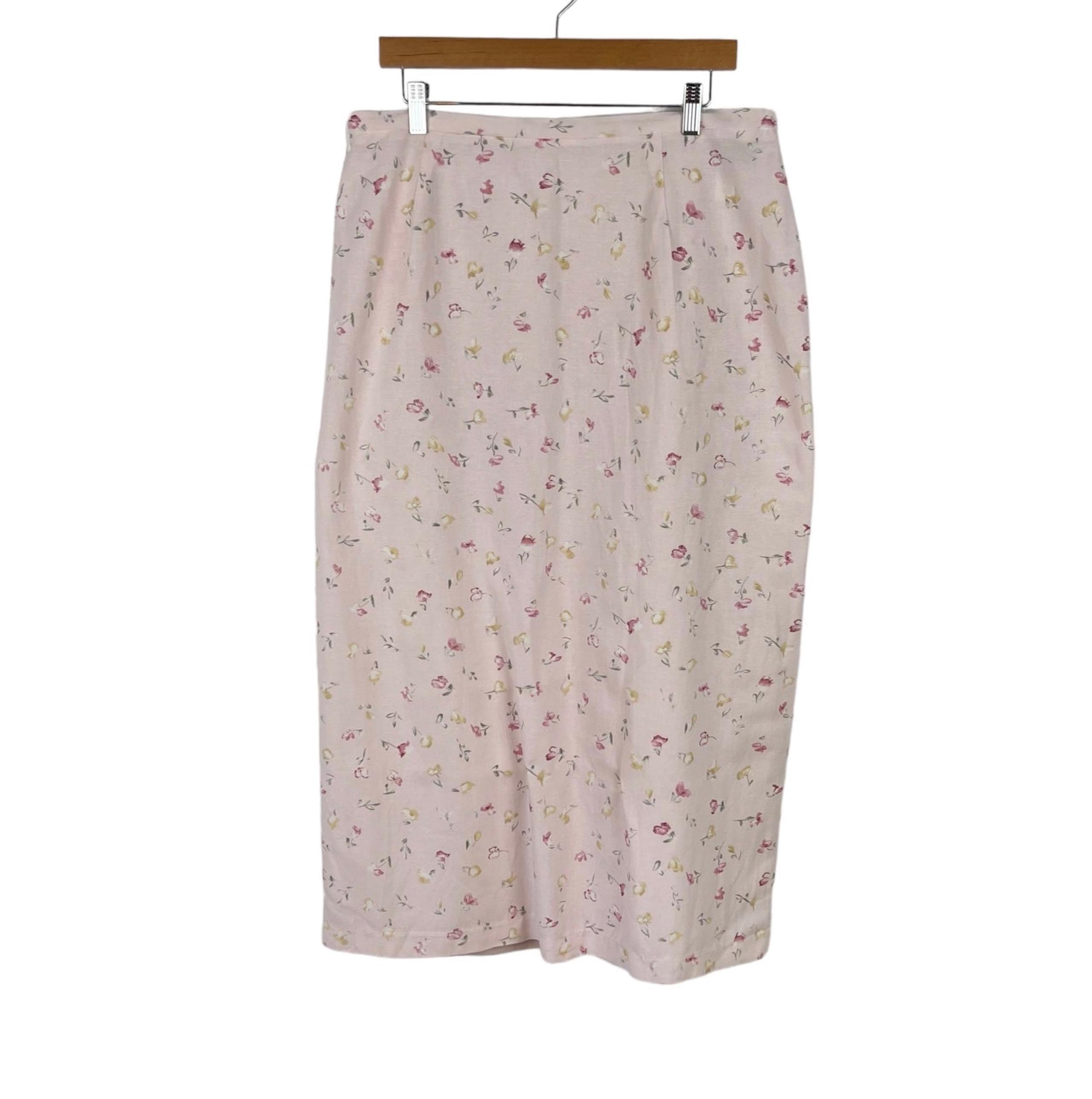 Coldwater Creek Women’s Floral Linen Midi Skirt Sz XL